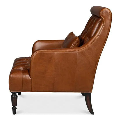 Benton Distilled Leather Brown Arm Chair - LOOMLAN - Sarreid - Accent Chairs