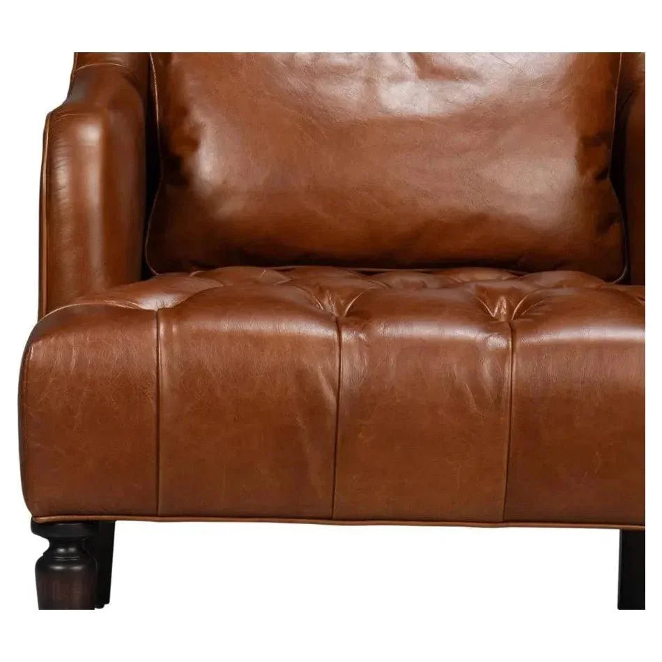 Benton Distilled Leather Brown Arm Chair - LOOMLAN - Sarreid - Accent Chairs