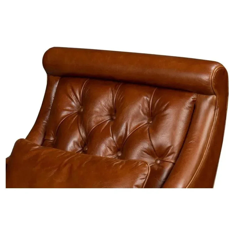 Benton Distilled Leather Brown Arm Chair - LOOMLAN - Sarreid - Accent Chairs