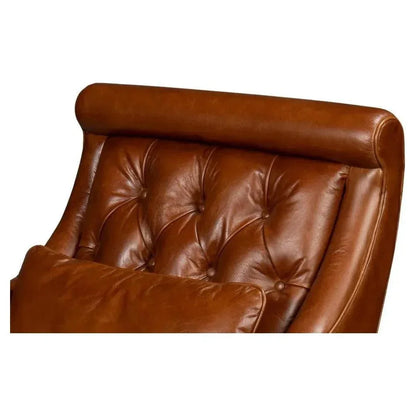 Benton Distilled Leather Brown Arm Chair - LOOMLAN - Sarreid - Accent Chairs