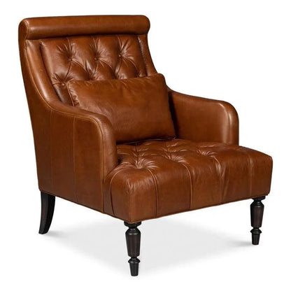 Benton Distilled Leather Brown Arm Chair - LOOMLAN - Sarreid - Accent Chairs