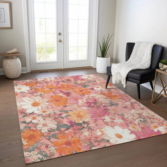 Beshira Pink Washable Indoor - Outdoor Rug - LOOMLAN - LOOMLAN Rugs - Outdoor Rugs