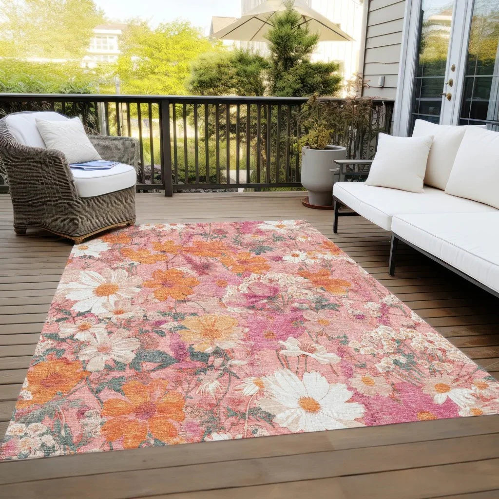 Beshira Pink Washable Indoor - Outdoor Rug - LOOMLAN - LOOMLAN Rugs - Outdoor Rugs