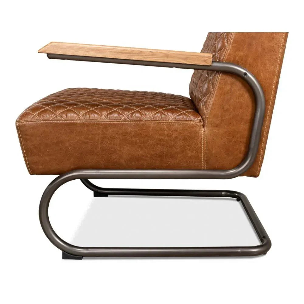 Beverly Hills Accent Chair Cuba Brown Leather - LOOMLAN - Sarreid - Accent Chairs