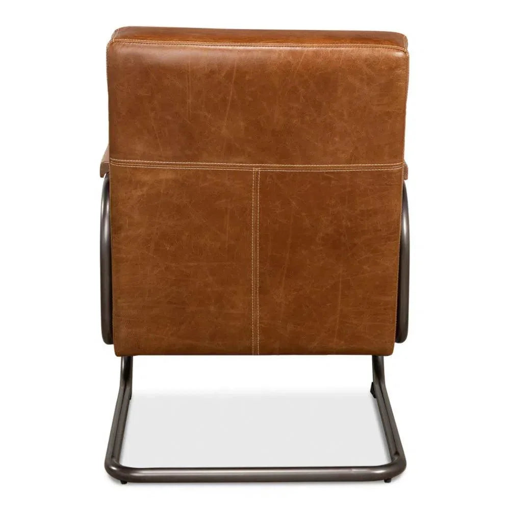 Beverly Hills Accent Chair Cuba Brown Leather - LOOMLAN - Sarreid - Accent Chairs