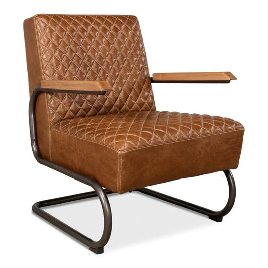 Beverly Hills Accent Chair Cuba Brown Leather - LOOMLAN - Sarreid - Accent Chairs