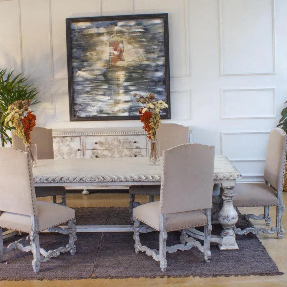 Carved White Dining Chair Bianca, Tan Velvet - LOOMLAN - Peninsula Home - Dining Chairs