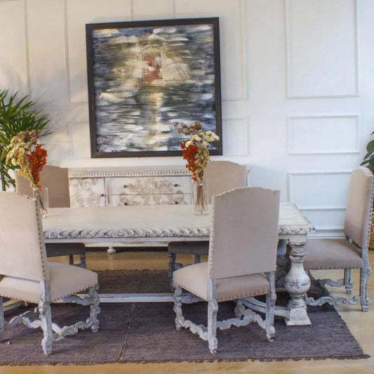 Carved White Dining Chair Bianca, Tan Velvet - LOOMLAN - Peninsula Home - Dining Chairs