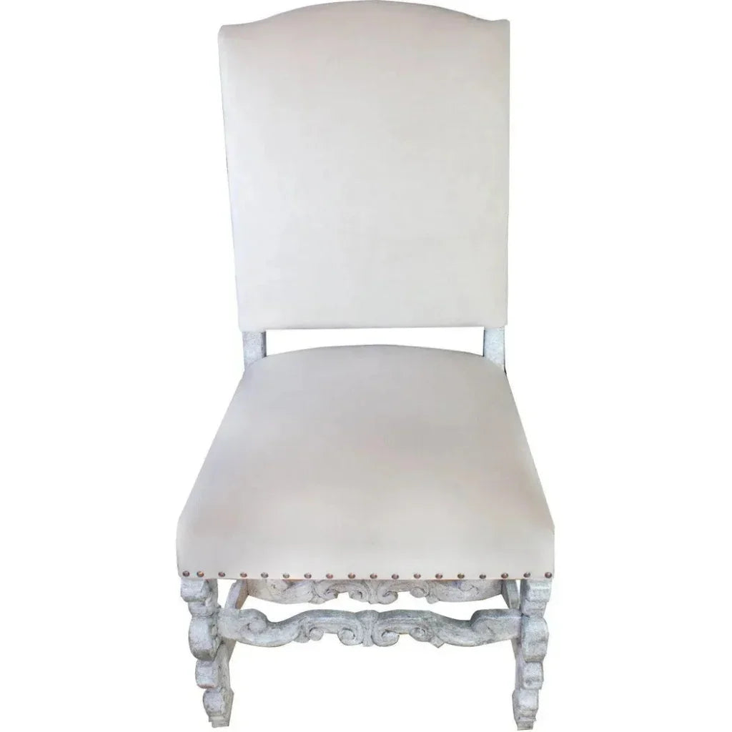 Carved White Dining Chair Bianca, Tan Velvet - LOOMLAN - Peninsula Home - Dining Chairs