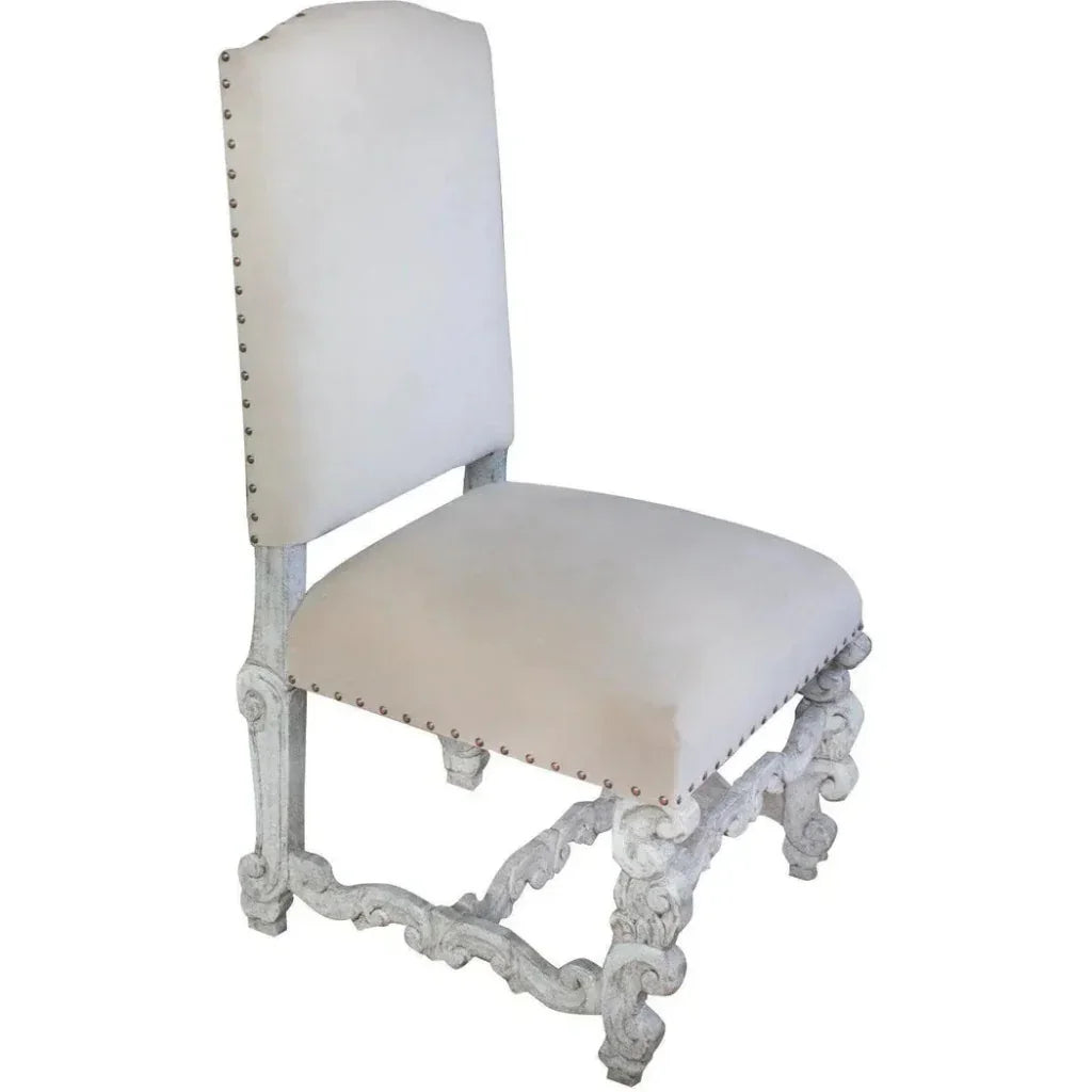 Carved White Dining Chair Bianca, Tan Velvet - LOOMLAN - Peninsula Home - Dining Chairs
