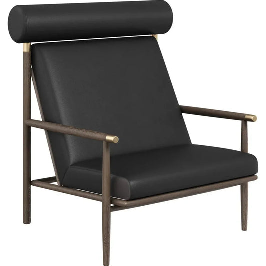 Biko Lounge Chair Black Leather With Solid - LOOMLAN - SUNPAN - Accent Chairs