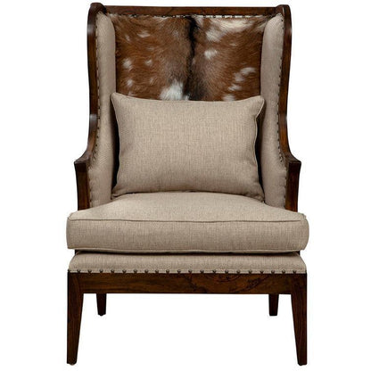 Billings Linen Dark Brown Wing Chair - LOOMLAN - Furniture Classics - Club Chairs
