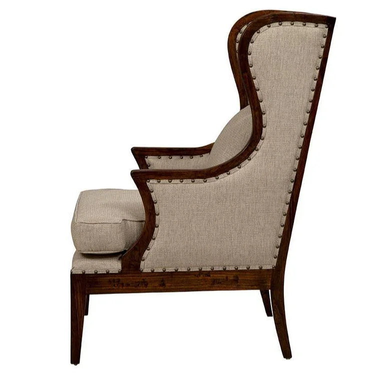 Billings Linen Dark Brown Wing Chair - LOOMLAN - Furniture Classics - Club Chairs