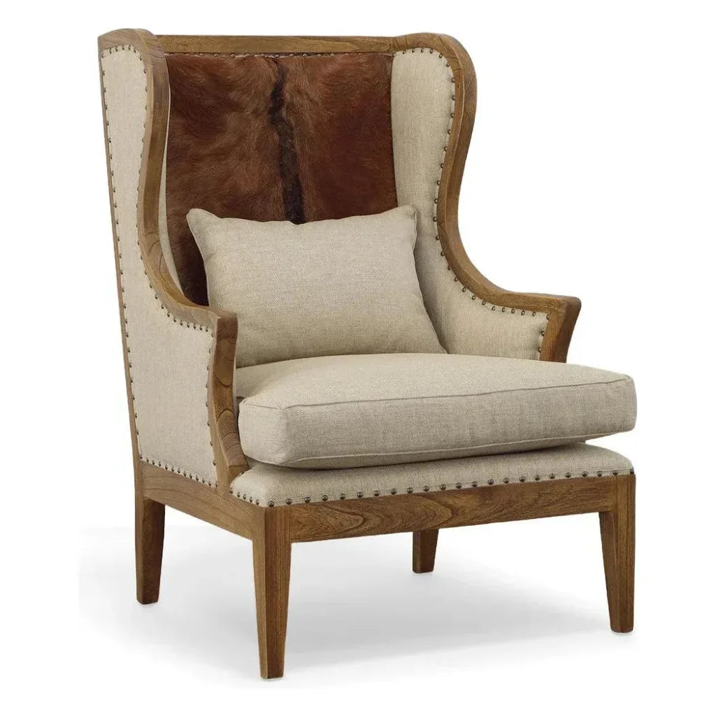 Billings Linen Light Brown Wing Chair - LOOMLAN - Furniture Classics - Club Chairs