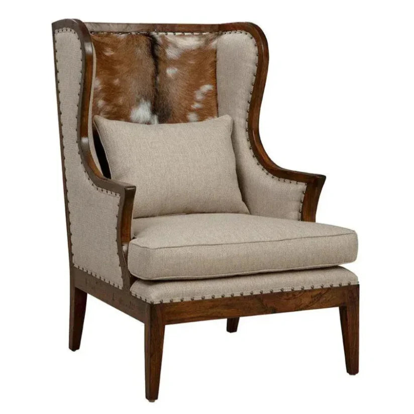 Billings Linen Dark Brown Wing Chair - LOOMLAN - Furniture Classics - Club Chairs