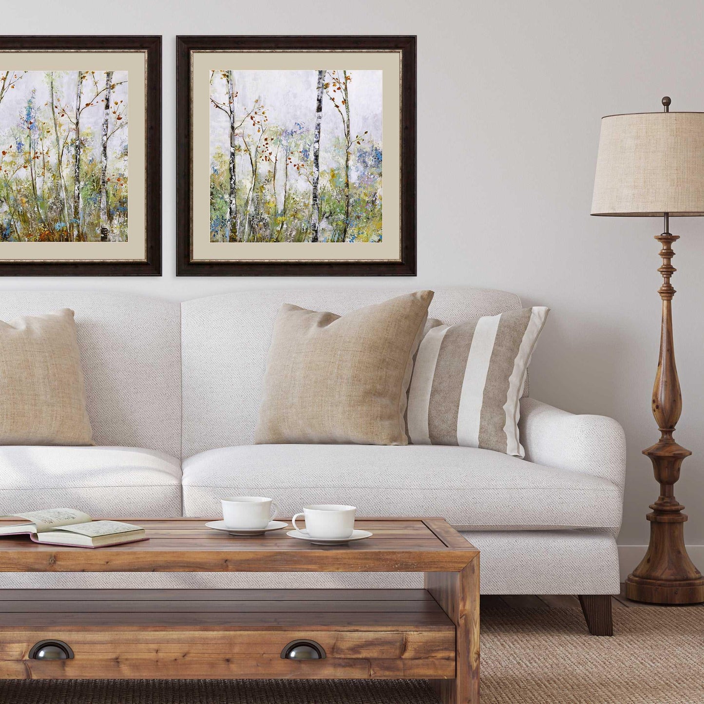 Birch Forest Green Framed Wall Art
