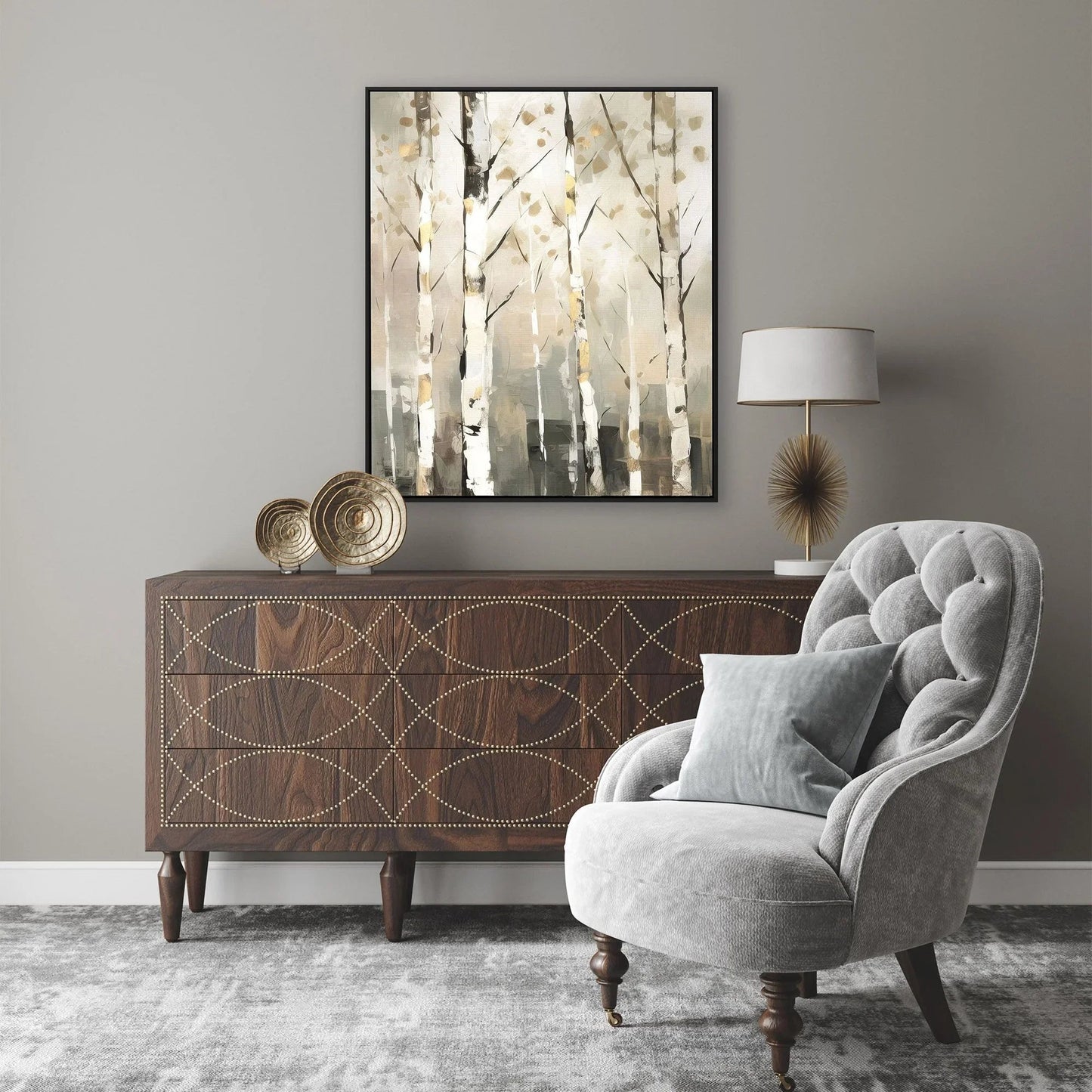 Birch Silhouette Beige Canvas Art