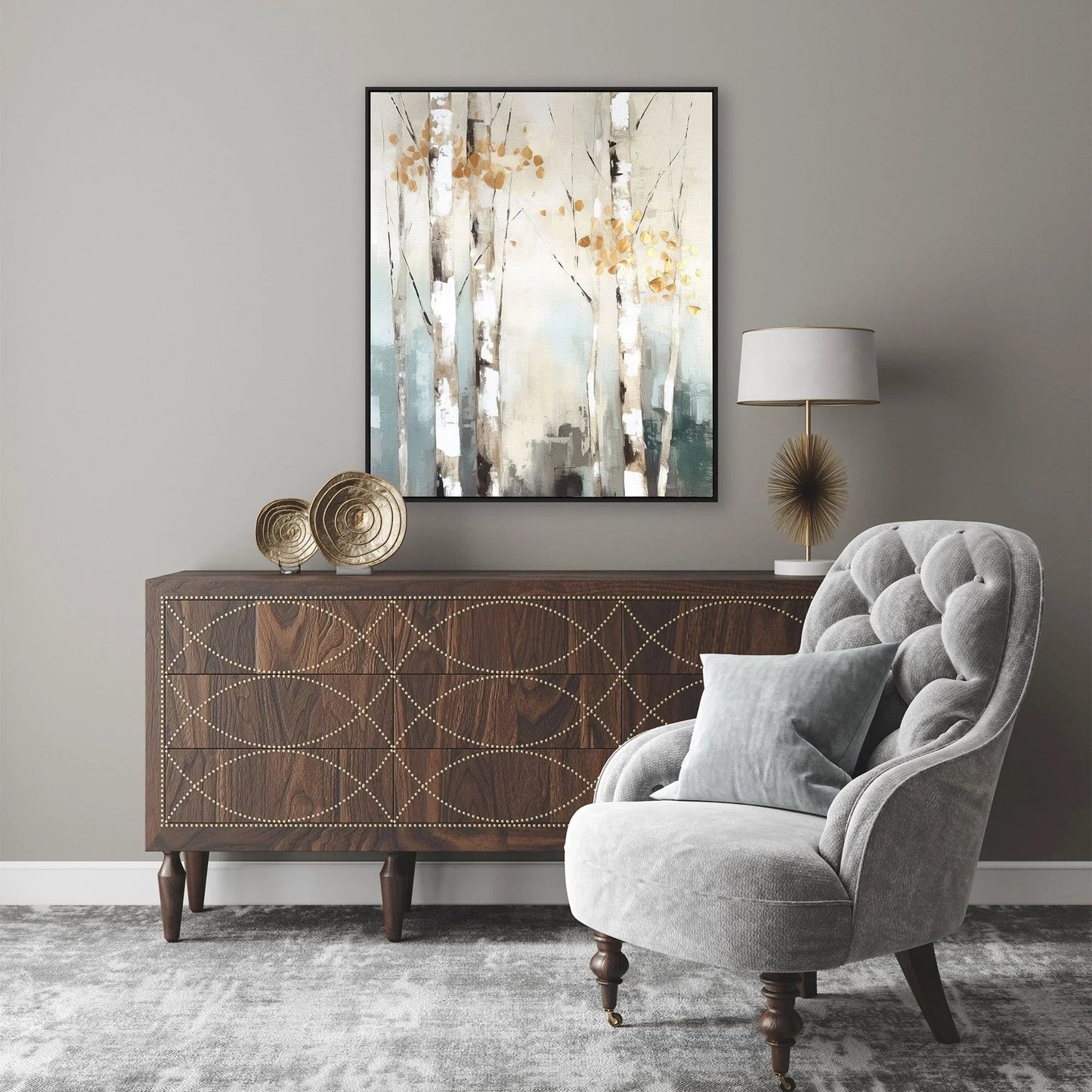 Birch Silhouette Beige Canvas Art