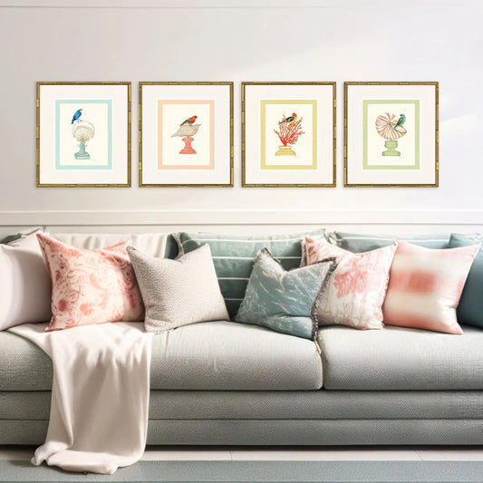 Bird with Shell Wood Framed Wall Art 4PC