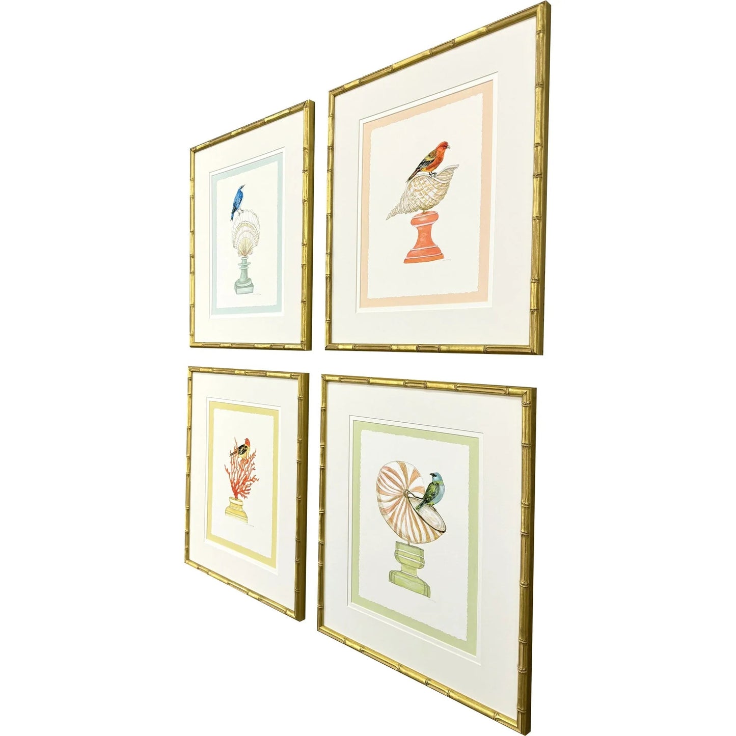 Bird with Shell Wood Framed Wall Art 4PC