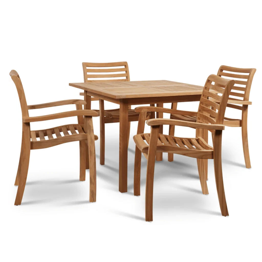 Birmingham Teak Patio Square Dining Set 5PC-Outdoor Dining Sets-HiTeak-LOOMLAN