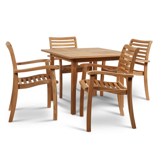 Birmingham Teak Patio Square Dining Set 5PC-Outdoor Dining Sets-HiTeak-LOOMLAN