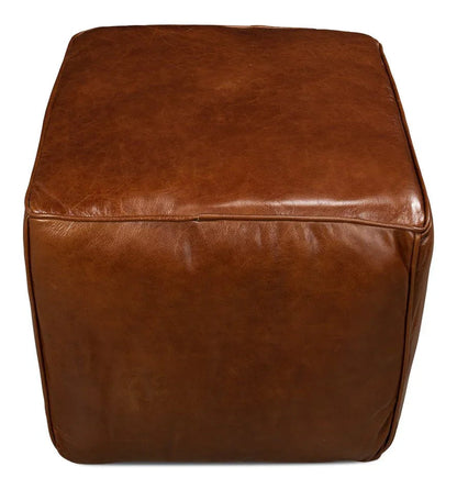 Bismark Old Bay Leather Sitting Cube - LOOMLAN - Sarreid - Poufs and Stools
