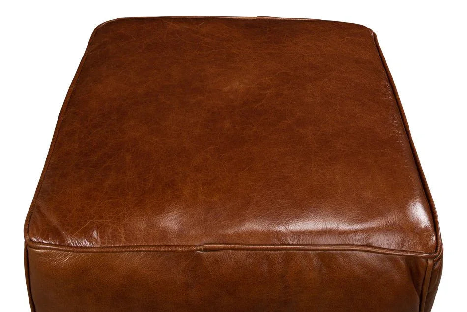 Bismark Old Bay Leather Sitting Cube - LOOMLAN - Sarreid - Poufs and Stools