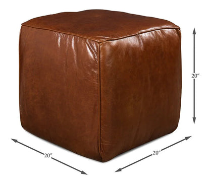 Bismark Old Bay Leather Sitting Cube - LOOMLAN - Sarreid - Poufs and Stools