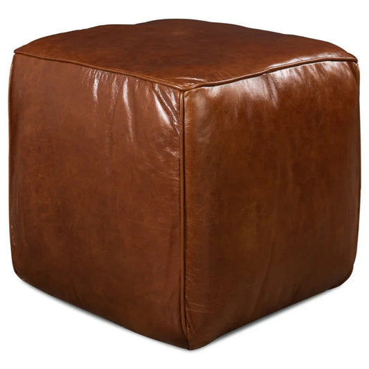 Bismark Old Bay Leather Sitting Cube - LOOMLAN - Sarreid - Poufs and Stools