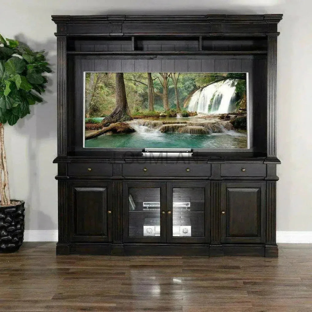 Black Entertainment Wall Unit Media Console-Entertainment Wall Unit-Sunny D-LOOMLAN