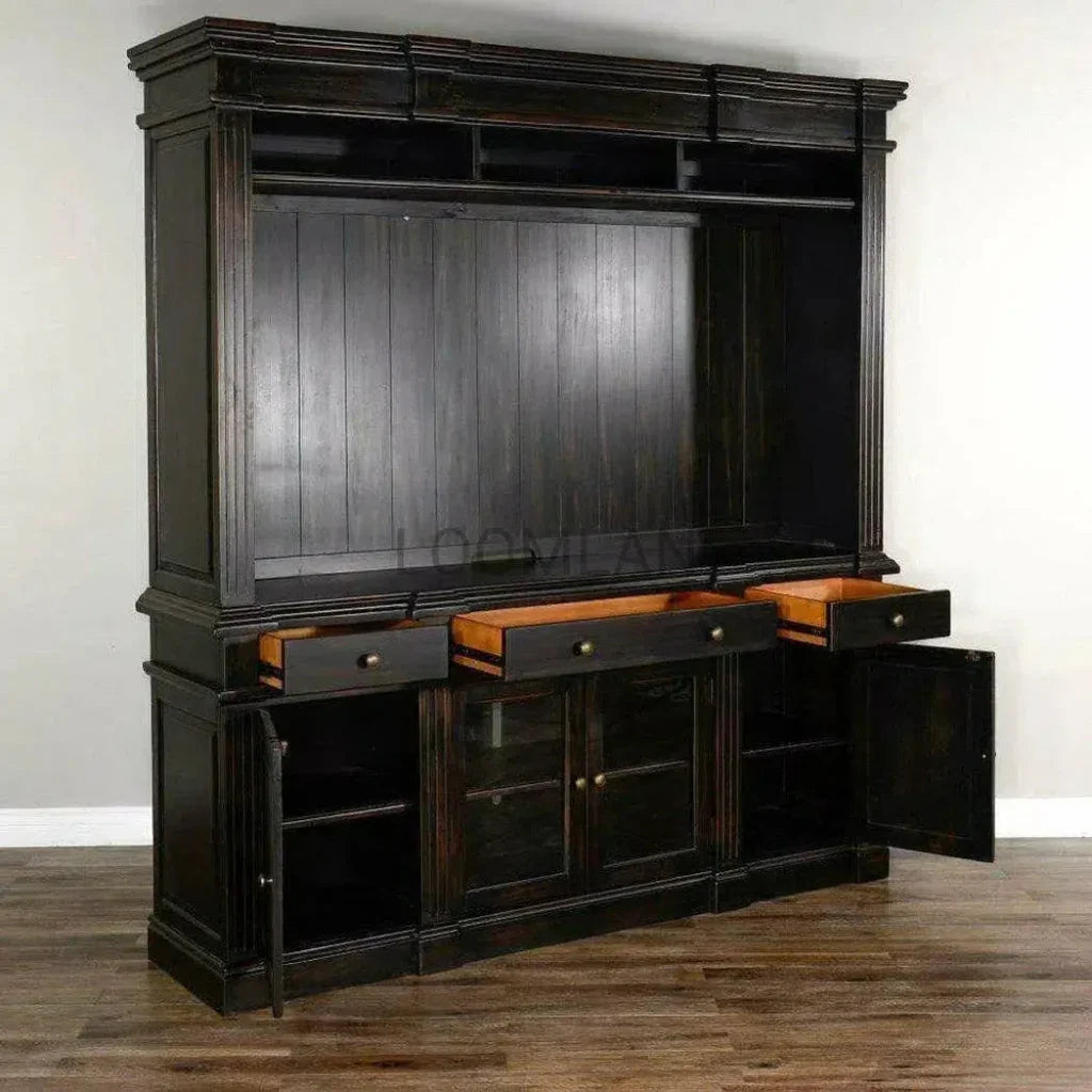 Black Entertainment Wall Unit Media Console-Entertainment Wall Unit-Sunny D-LOOMLAN