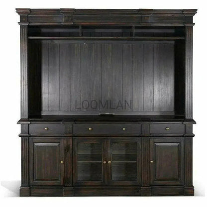 Black Entertainment Wall Unit Media Console-Entertainment Wall Unit-Sunny D-LOOMLAN