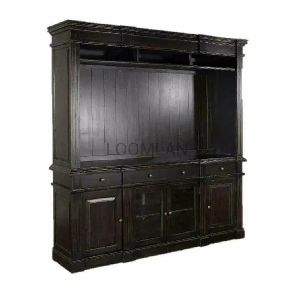 Black Entertainment Wall Unit Media Console-Entertainment Wall Unit-Sunny D-LOOMLAN