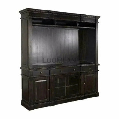 Black Entertainment Wall Unit Media Console-Entertainment Wall Unit-Sunny D-LOOMLAN