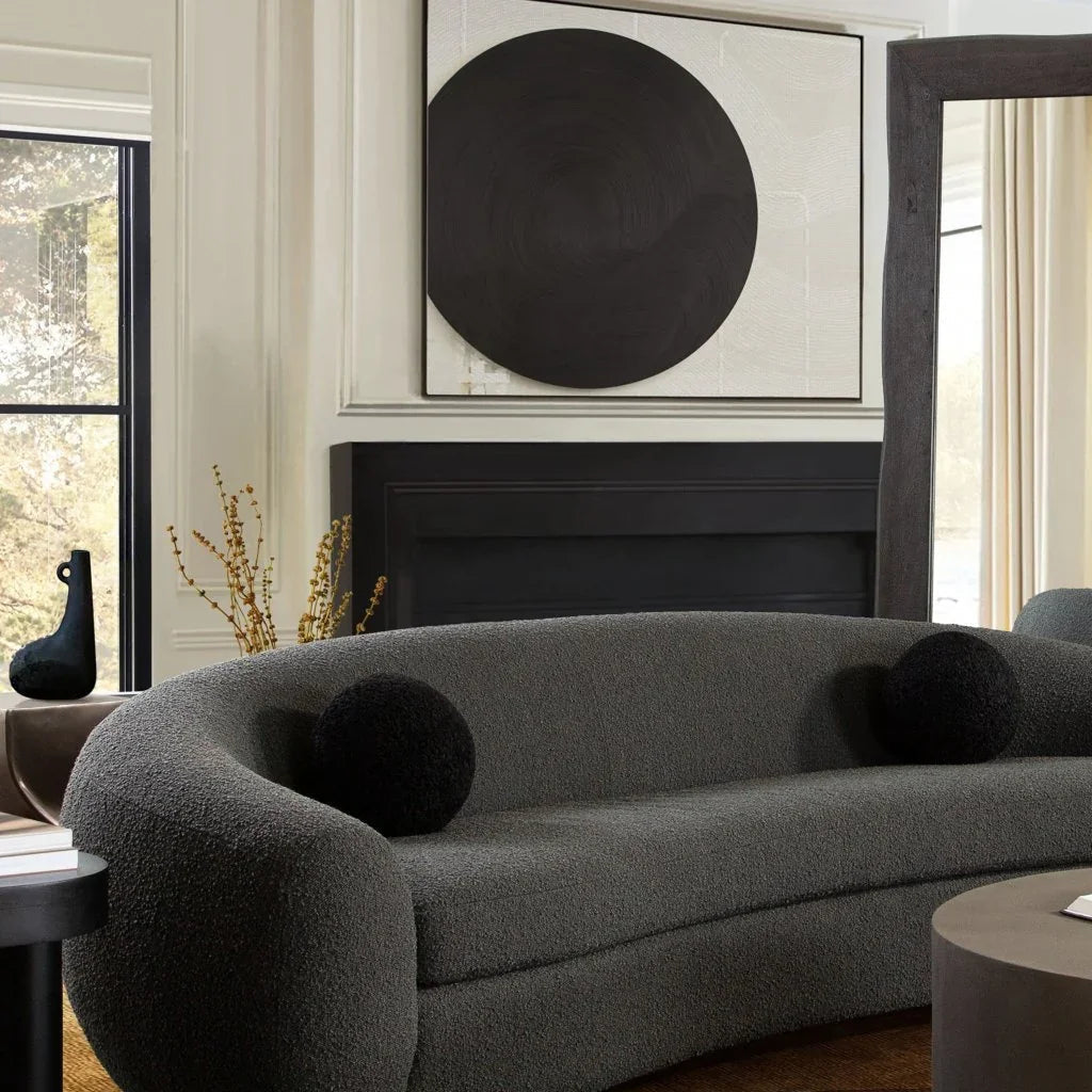 Black Faux Sheepskin Round Accent Pillow (Set of 2) - LOOMLAN - Diamond Sofa - Throw Pillows