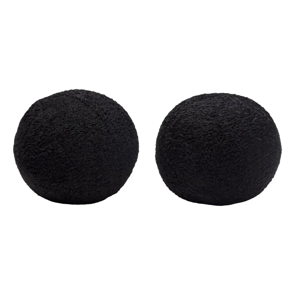 Black Faux Sheepskin Round Accent Pillow (Set of 2) - LOOMLAN - Diamond Sofa - Throw Pillows