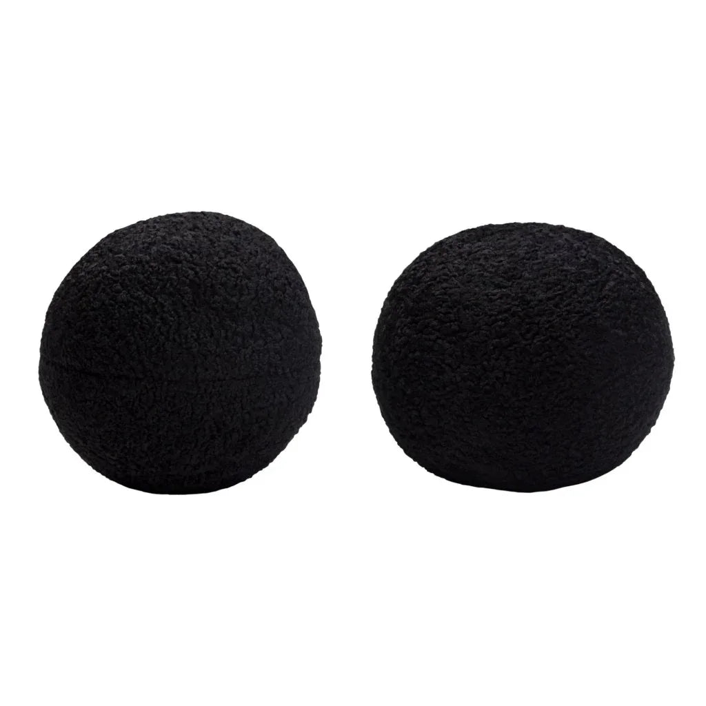 Black Faux Sheepskin Round Accent Pillow (Set of 2) - LOOMLAN - Diamond Sofa - Throw Pillows