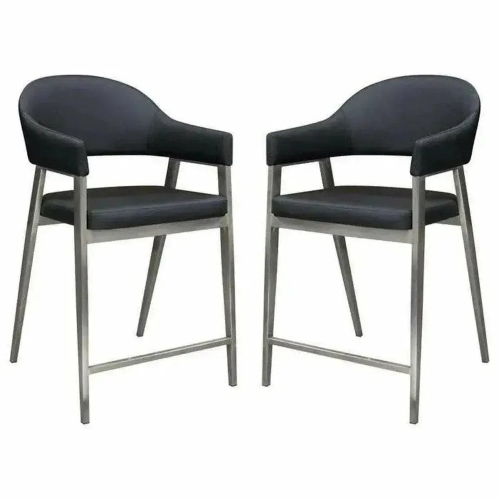 Black Leather Counter Height Chairs Set of Two - LOOMLAN - Diamond Sofa - Counter Stools