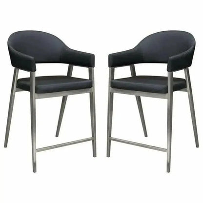 Black Leather Counter Height Chairs Set of Two - LOOMLAN - Diamond Sofa - Counter Stools