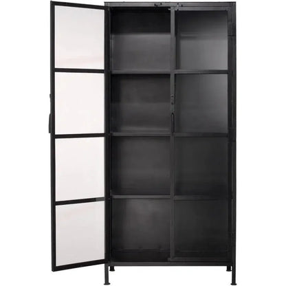 Black Metal Union Tall Black Curio Cabinet Glass Doors - LOOMLAN - Jamie Young - Bookcases