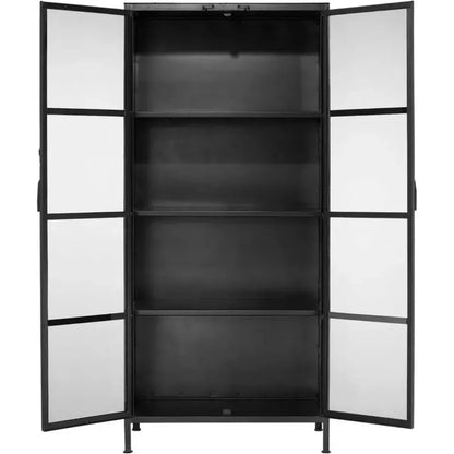 Black Metal Union Tall Black Curio Cabinet Glass Doors - LOOMLAN - Jamie Young - Bookcases