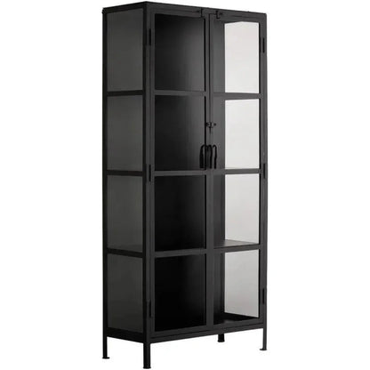 Black Metal Union Tall Black Curio Cabinet Glass Doors - LOOMLAN - Jamie Young - Bookcases