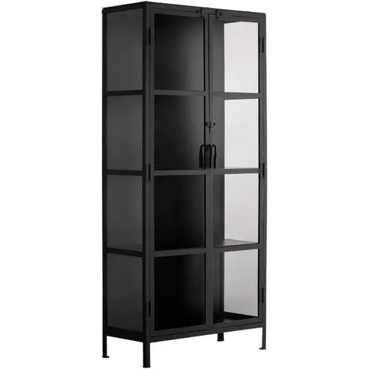 Black Metal Union Tall Black Curio Cabinet Glass Doors - LOOMLAN - Jamie Young - Bookcases
