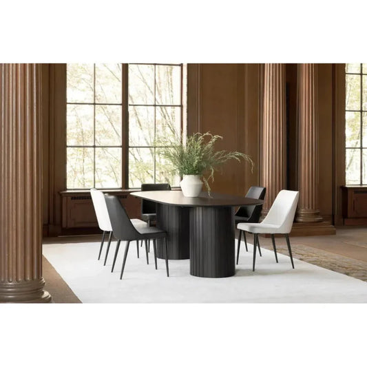 Black Oval Wood Column-Like Base Povera Dining Table-Dining Tables-Moe's Home-LOOMLAN