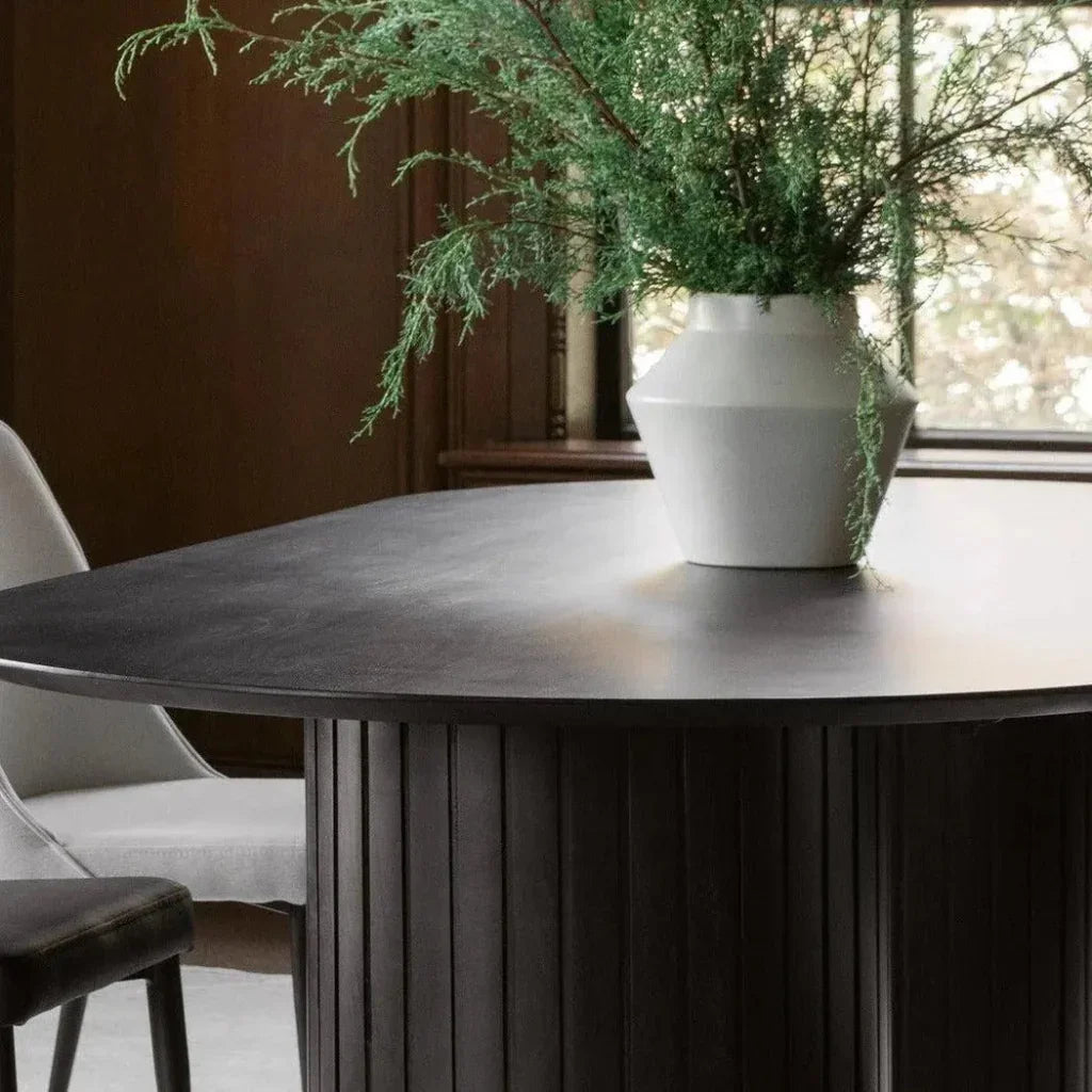 Black Oval Wood Column-Like Base Povera Dining Table-Dining Tables-Moe's Home-LOOMLAN