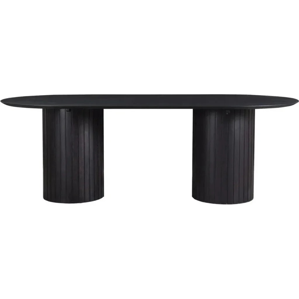 Black Oval Wood Column-Like Base Povera Dining Table-Dining Tables-Moe's Home-LOOMLAN