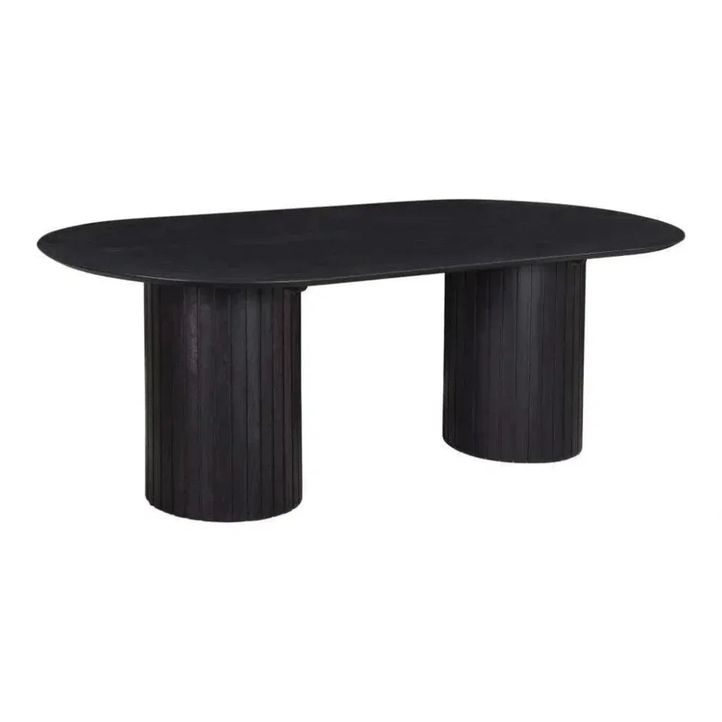 Black Oval Wood Column-Like Base Povera Dining Table-Dining Tables-Moe's Home-LOOMLAN