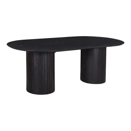 Black Oval Wood Column-Like Base Povera Dining Table-Dining Tables-Moe's Home-LOOMLAN