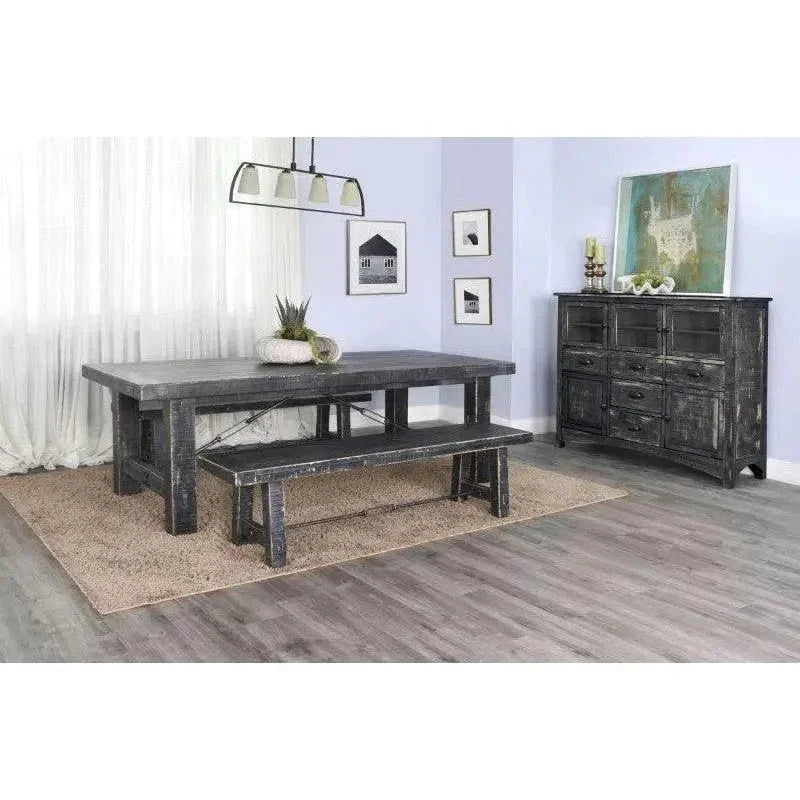 Black Sand Extension Table Black-Dining Tables-Sunny D-LOOMLAN
